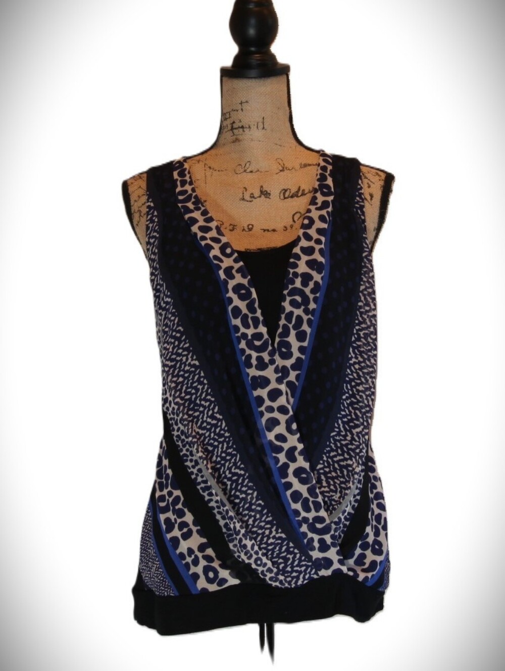Express Sleeveless Blue Patterned V-Neck Women's Top